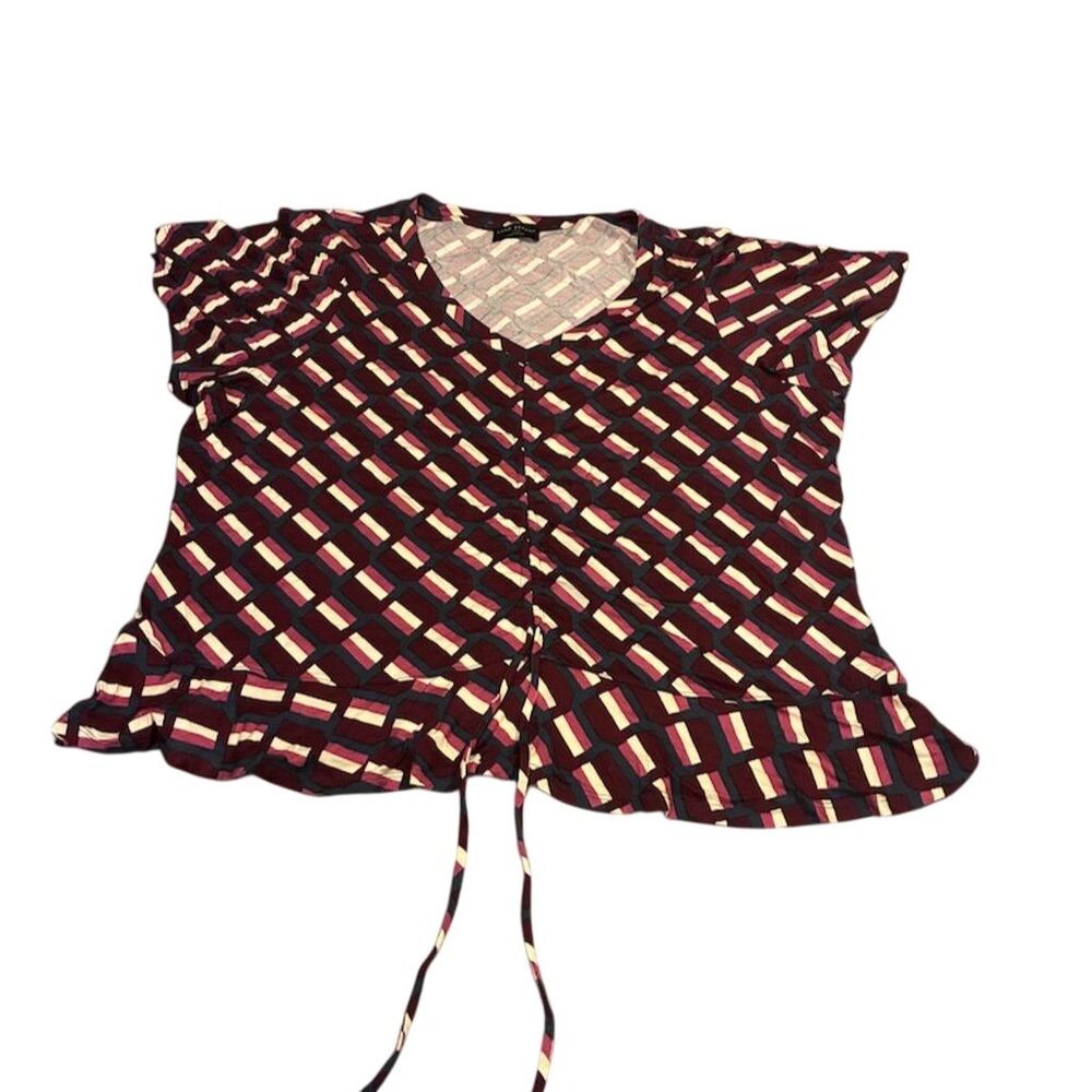 Lane‎ Bryant Plus Size 22 Geometric Flutter Sleeve V-Neck Blouse Multicolor
